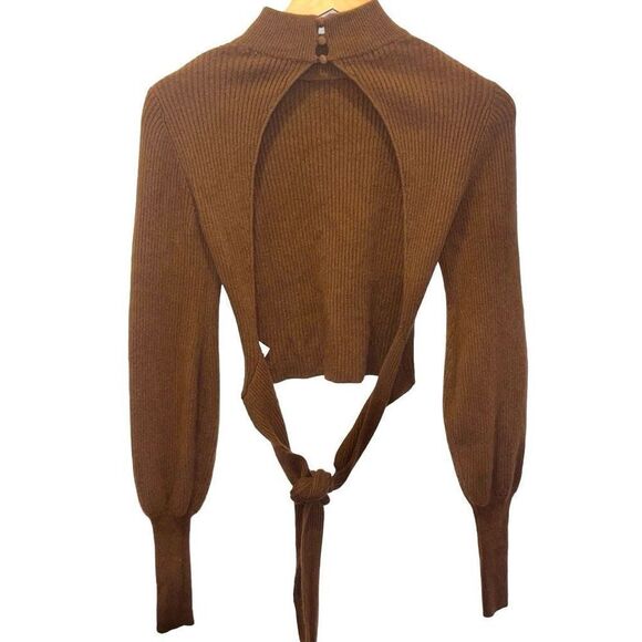 Reformation Brown Ribbed Cashmere "Osteria" Open Back Crop Sweater Sz XS - Picture 4 of 8